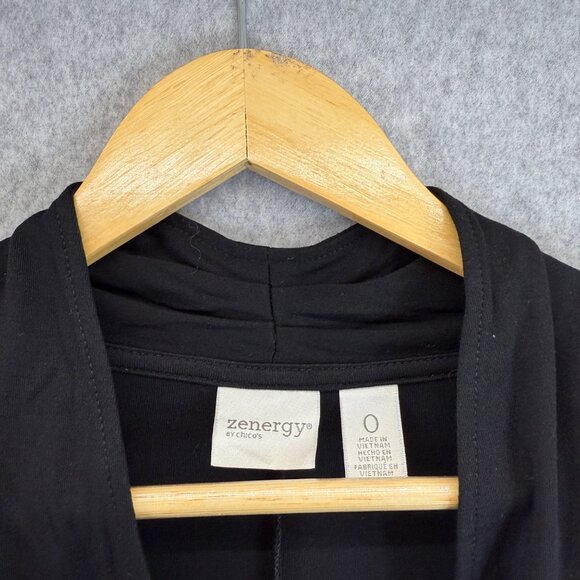 Zenergy by‎ Chicos Size 0 Black Short Sleeve Cardigan Classic Office Open Front - Picture 2 of 11